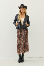 Lulee Stretch Lined Mesh Leopard Print Midi Skirt