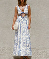 Vinny Shell Print Cut Out Tie Back Maxi Dress