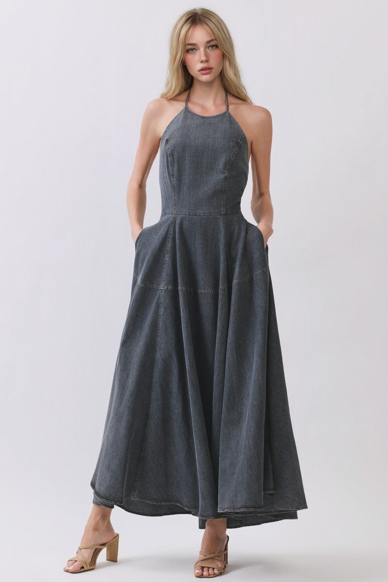 Allison Sleeveless Halter Smocked Back Maxi Dress