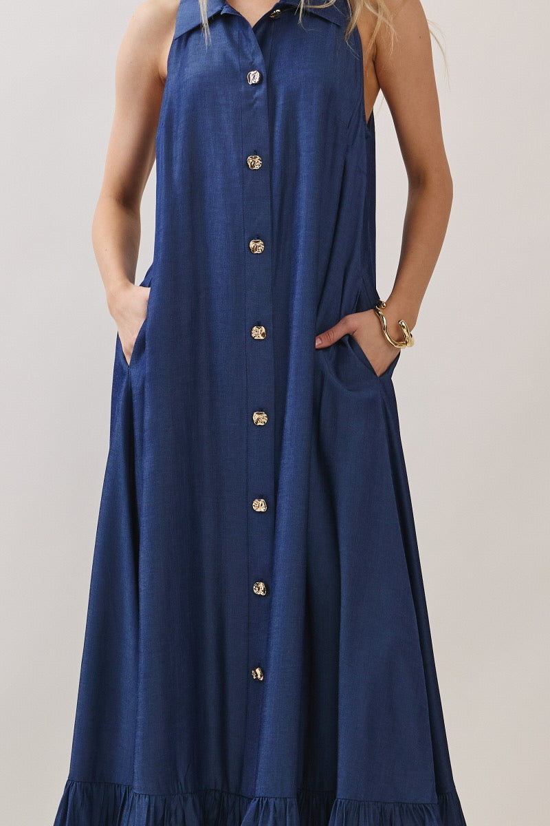 Alana Sleeveless Button Down Maxi Dress