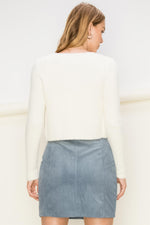 Vierra Fuzzy Sweater Crop Cami & Cardigan Top Set - Off White