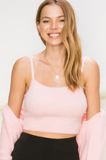 Vierra Fuzzy Sweater Crop Cami & Cardigan Top Set - Pink