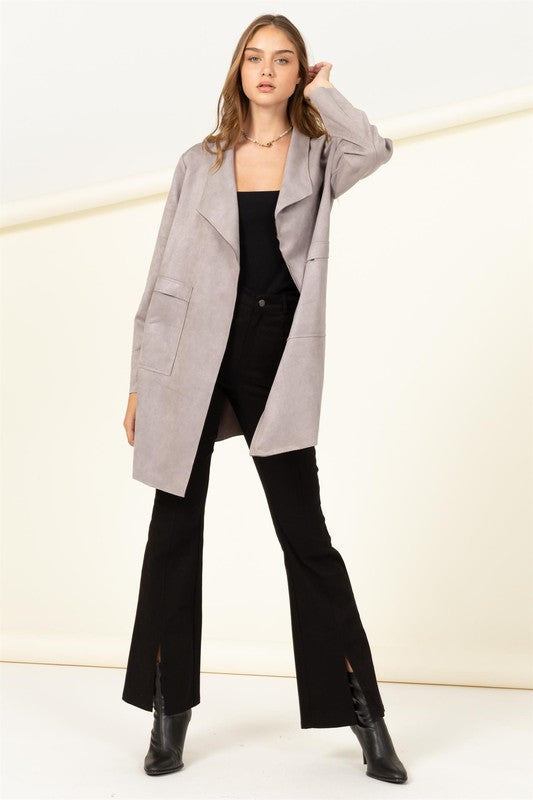 Kaimi Suede Scuba Coat - Lt. Grey