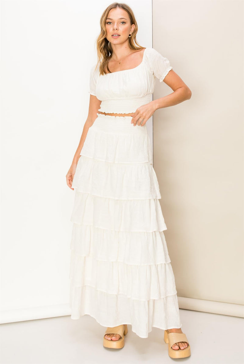 Tamara Off The Shoulder Top And Maxi Skirt Set - Off White