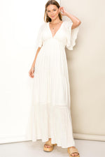Rita Plunge Neckline Kimono Sleeve Maxi Dress - Off White