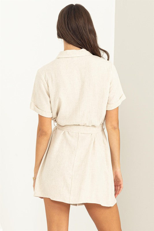 Elyse Linen Belted Button Down Mini Dress