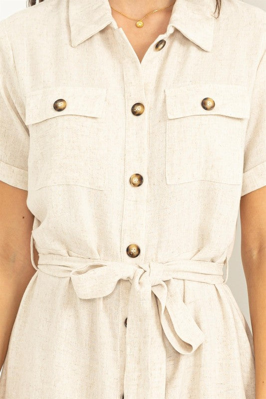 Elyse Linen Belted Button Down Mini Dress