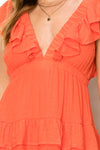 Shelly Ruffle V-Neck Tiered Mini Dress - Orange