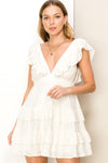 Shelly Ruffle V-Neck Tiered Mini Dress - White