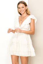 Shelly Ruffle V-Neck Tiered Mini Dress - White