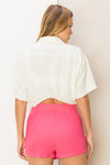 Vesa Short Sleeve Button Down Crop Top