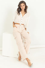 Bea Cargo High Waist Slacks Pants - Blush