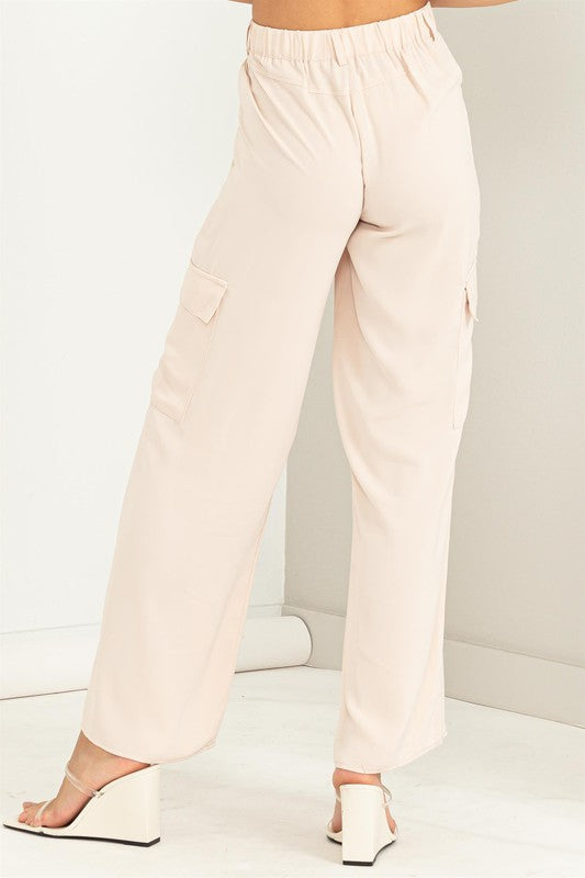 Bea Cargo High Waist Slacks Pants - Blush