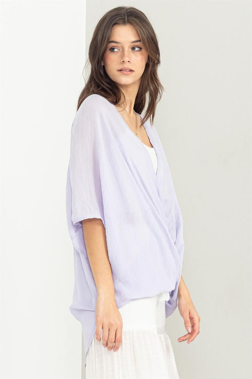 Ashlynn Short Sleeve Criss Cross Gauze Top - Lilac