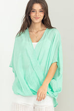 Ashlynn Short Sleeve Criss Cross Gauze Top - Sea Green