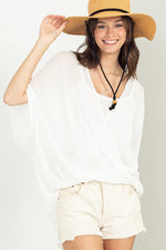 Ashlynn Short Sleeve Criss Cross Gauze Top - White