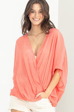 Ashlynn Short Sleeve Criss Cross Gauze Top - Coral