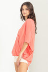 Ashlynn Short Sleeve Criss Cross Gauze Top - Coral