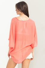 Ashlynn Short Sleeve Criss Cross Gauze Top - Coral