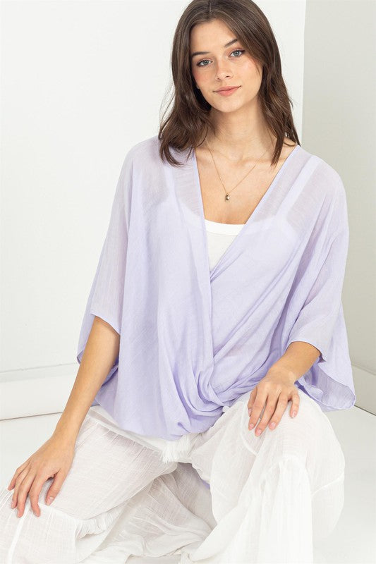 Ashlynn Short Sleeve Criss Cross Gauze Top - Lilac