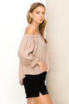 Gwen Gauze Halter Cold Shoulder Top -Taupe