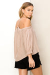 Gwen Gauze Halter Cold Shoulder Top -Taupe