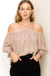 Gwen Gauze Halter Cold Shoulder Top -Taupe