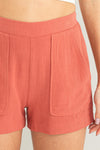 Val Linen Flat Front Pocket Shorts - Clay
