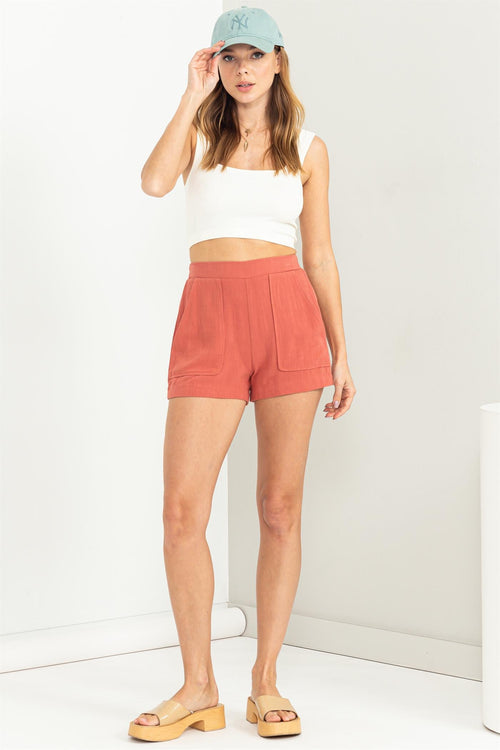 Val Linen Flat Front Pocket Shorts - Clay