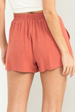 Val Linen Flat Front Pocket Shorts - Clay