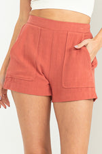 Val Linen Flat Front Pocket Shorts - Clay