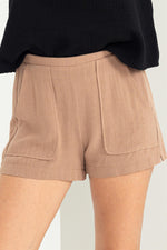 Val Linen Flat Front Pocket Shorts - Mocha