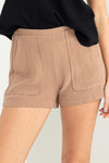 Val Linen Flat Front Pocket Shorts - Mocha