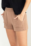 Val Linen Flat Front Pocket Shorts - Mocha