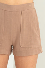 Val Linen Flat Front Pocket Shorts - Mocha