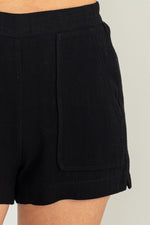 Val Linen Flat Front Pocket Shorts - Black