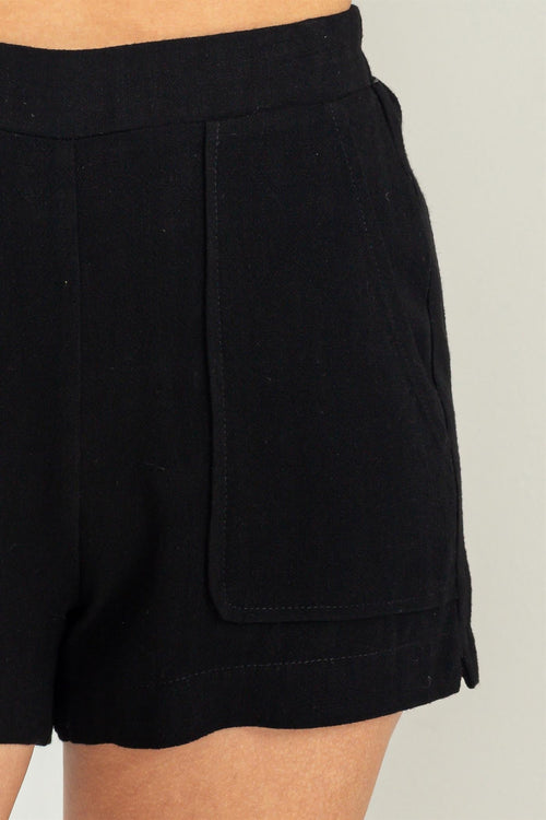 Val Linen Flat Front Pocket Shorts - Black