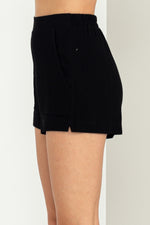 Val Linen Flat Front Pocket Shorts - Black