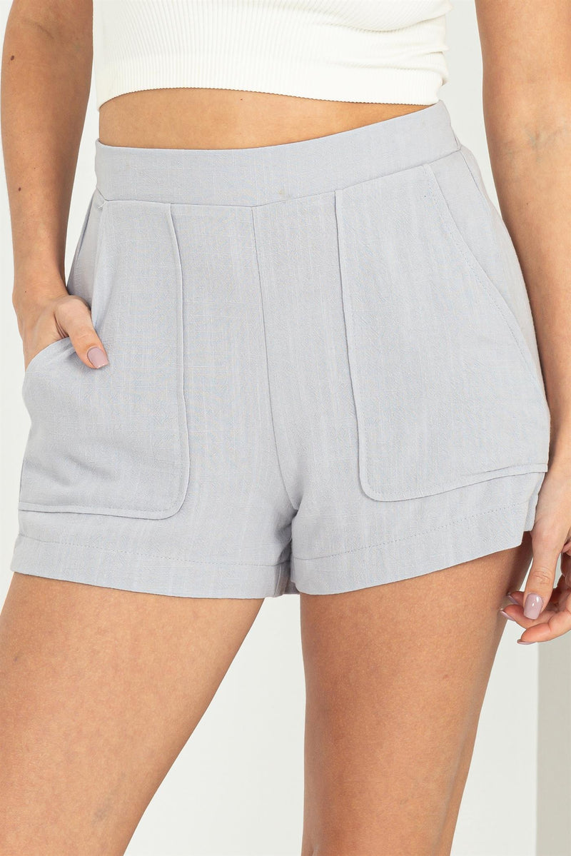 Val Linen Flat Front Pocket Shorts - Blue