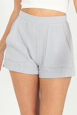 Val Linen Flat Front Pocket Shorts - Blue