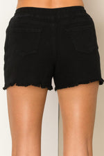 Della Distressed Drawstring Waist Shorts - Black