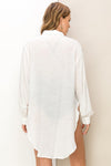 Ginny Gauze Button Down Long Sleeve Cover Up Top - White