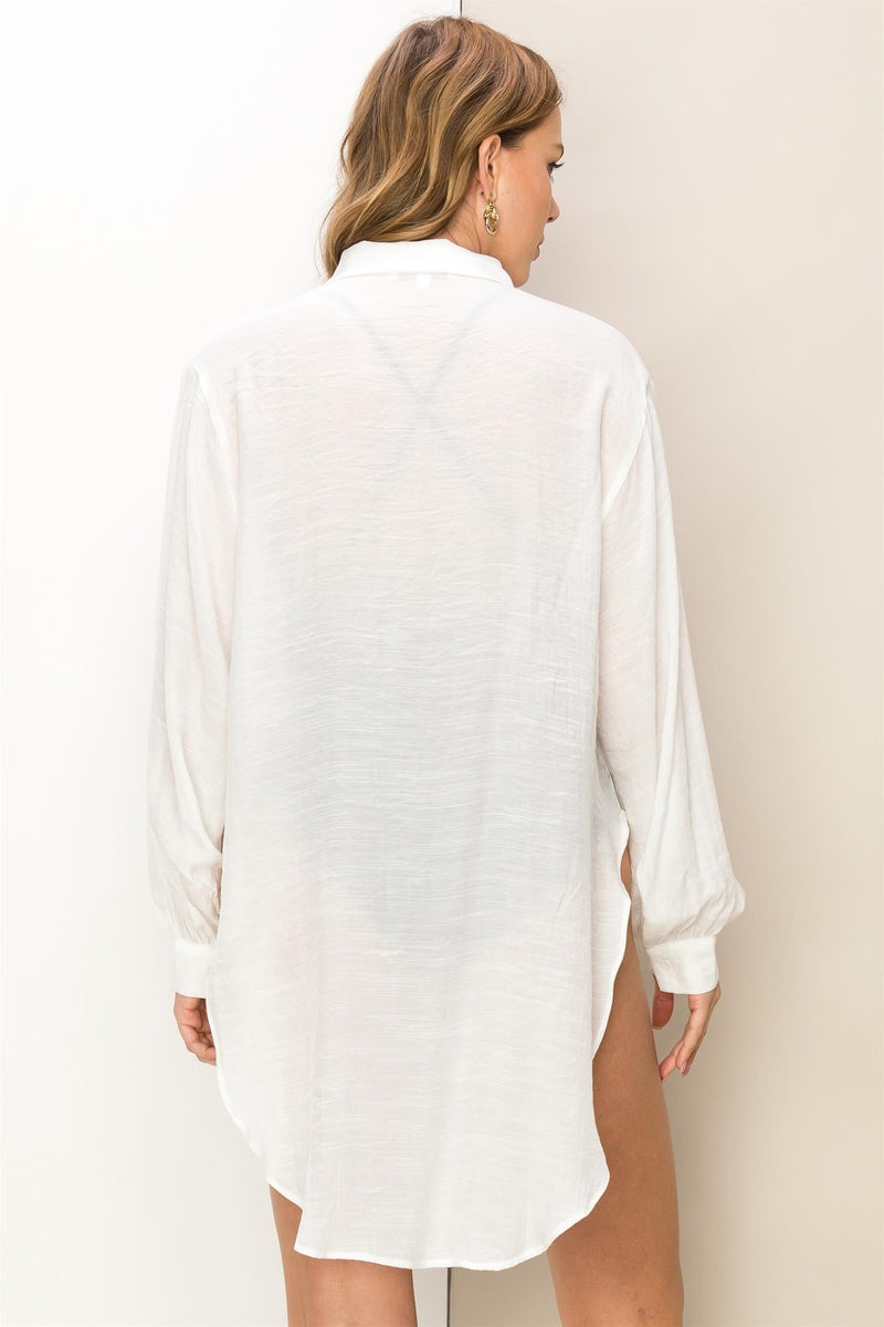 Ginny Gauze Button Down Long Sleeve Cover Up Top - White