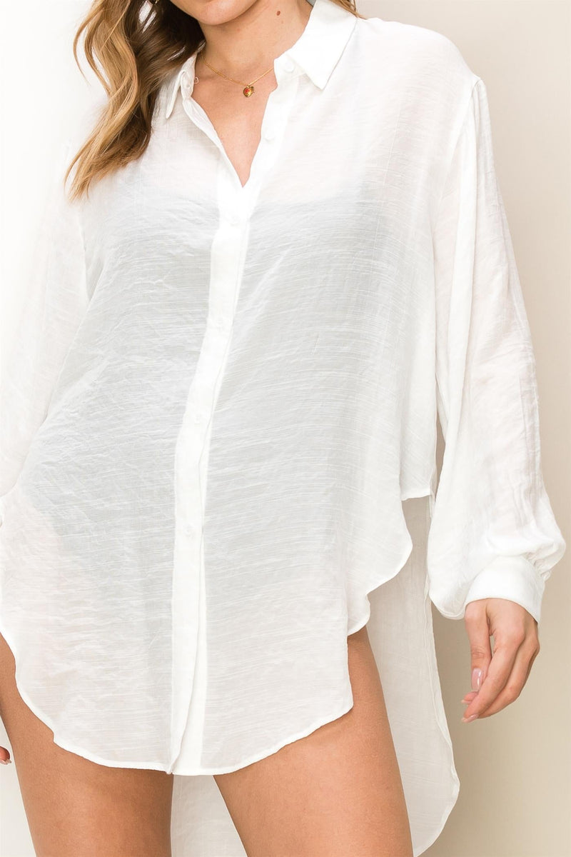 Ginny Gauze Button Down Long Sleeve Cover Up Top - White