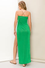 Jess Swimwear Cover Up Strapless High Slit Dress - Green