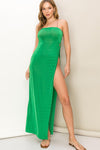 Jess Swimwear Cover Up Strapless High Slit Dress - Green