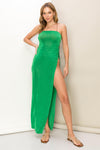 Jess Swimwear Cover Up Strapless High Slit Dress - Green