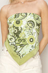 Damaris Strapless Floral Scarf Top - Green