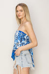 Damaris Strapless Floral Scarf Top - Blue