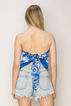 Damaris Strapless Floral Scarf Top - Blue